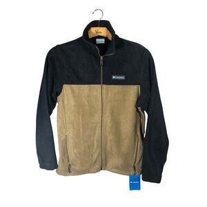 New Columbia Fleece Jacket Mens Small Steens Mountain Full-Zip Black Tan Pockets